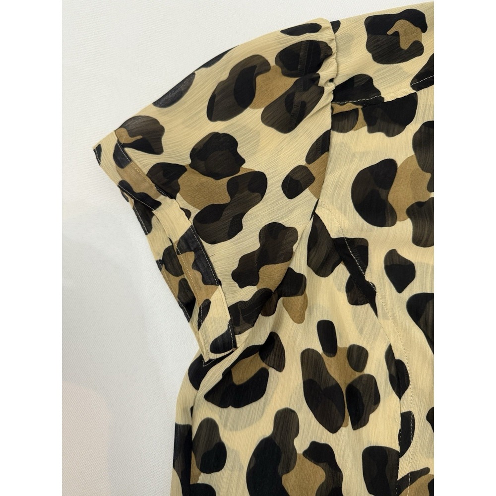 Sunny Leigh Leopard Print Sheer Ruffle Neck Top Blouse Womens Size L - Picture 5 of 7